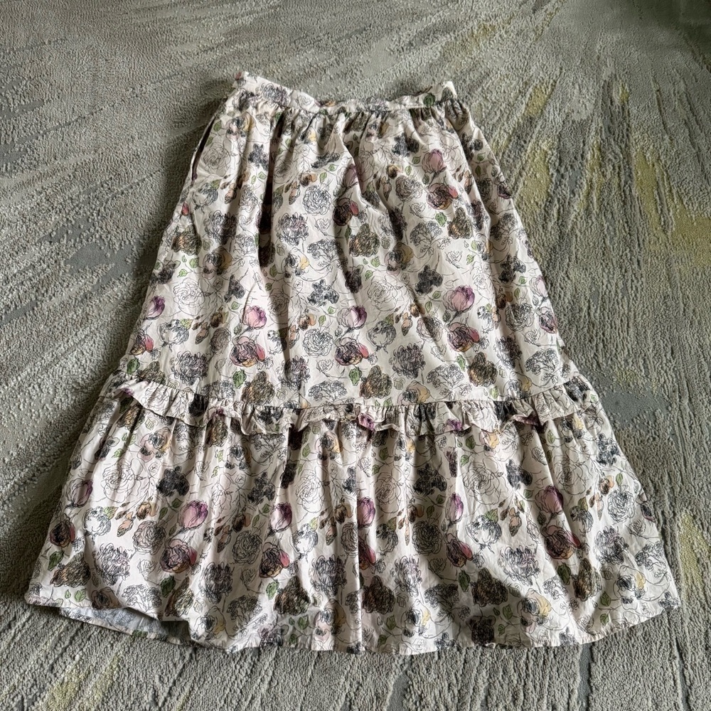Meadows midi skirt button front organic cotton floral cottage pleated ruffle 8 - Picture 3 of 10
